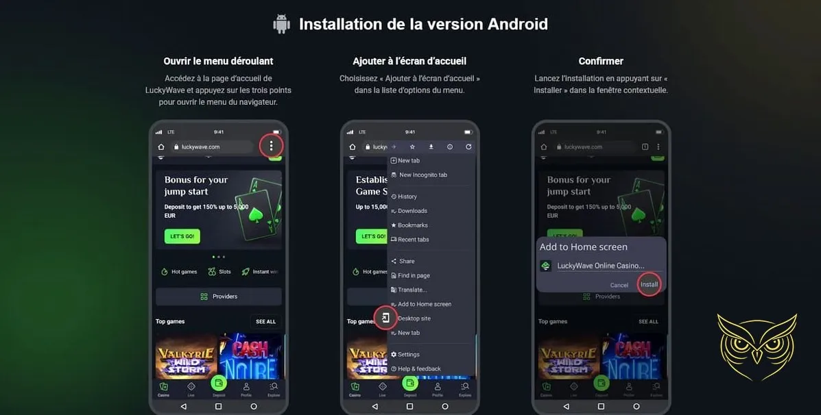 Interface mobile du casino Lucky Wave