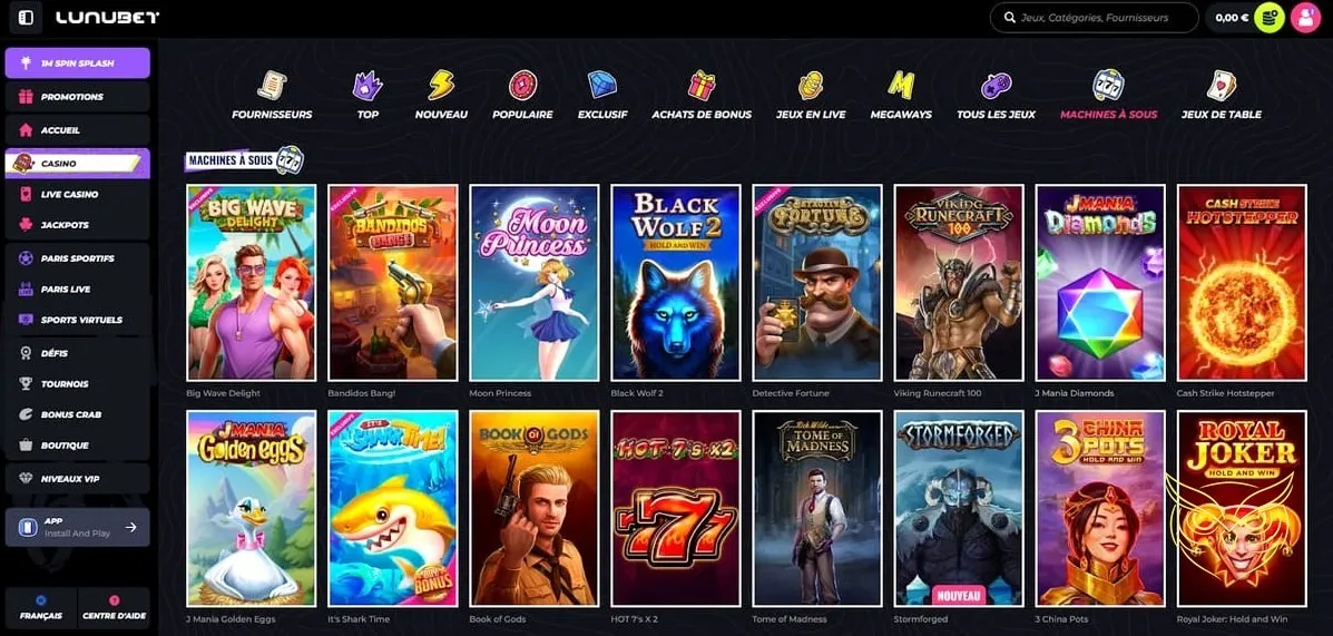 Liste des tournois disponibles Lunubet Casino