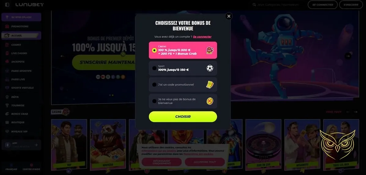 Visuel du bonus de bienvenue Lunubet Casino