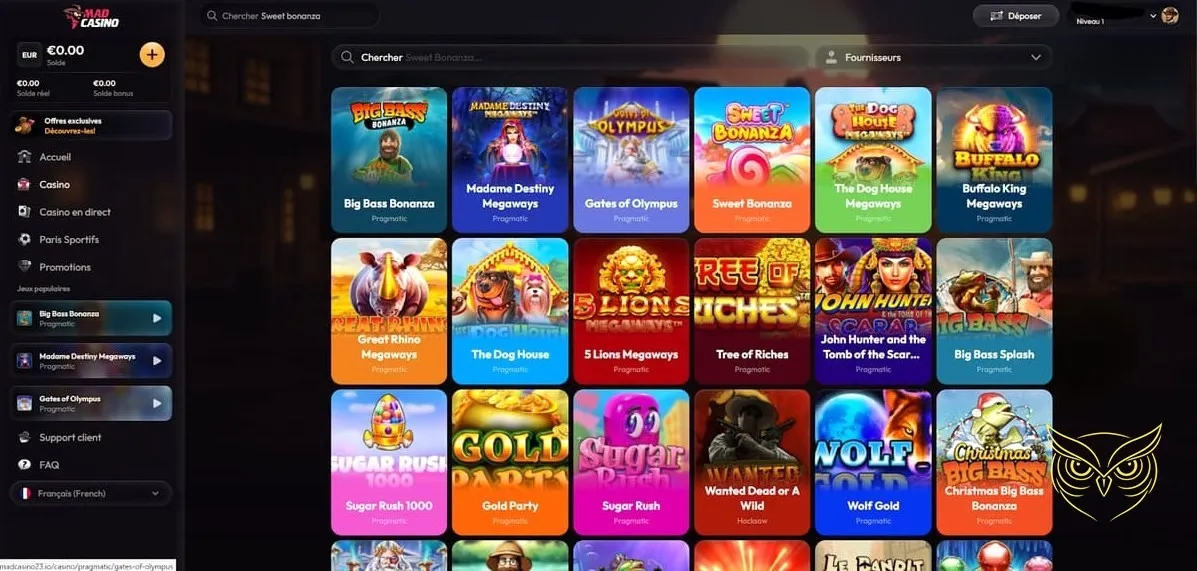 Page de dépôt sécurisé Mad Casino