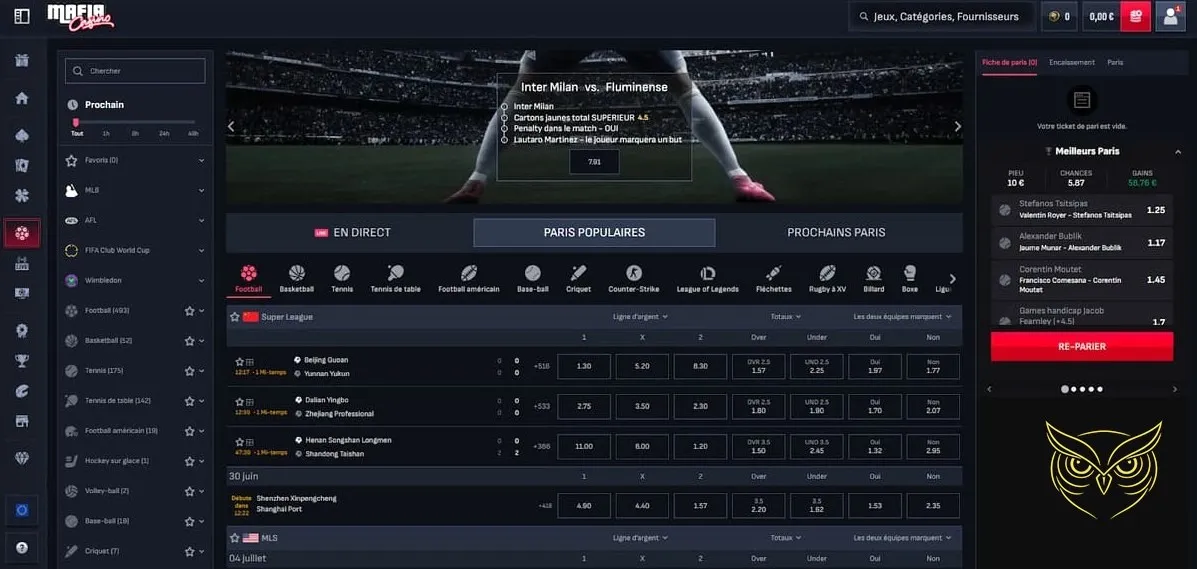 Interface de la boutique Mafia Casino