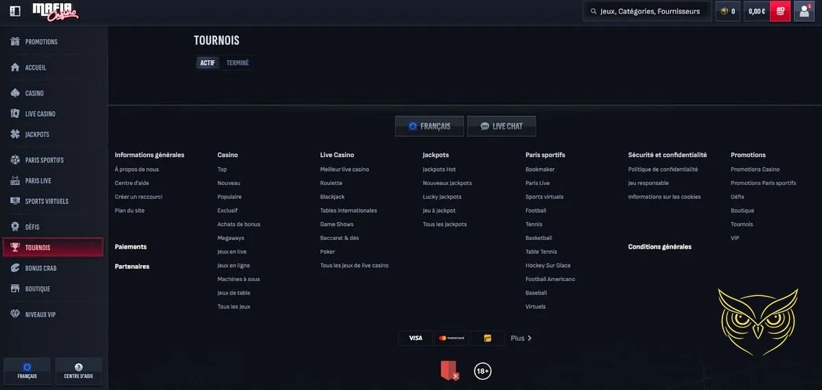 Formulaire d'inscription pour le Mafia Casino