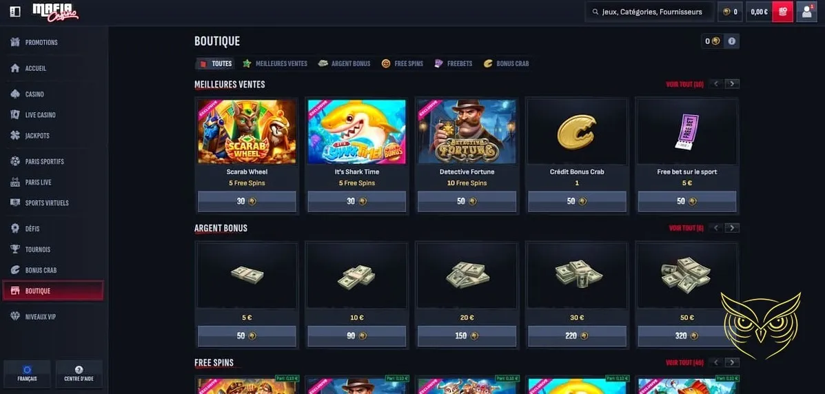 Page des jackpots progressifs Mafia Casino