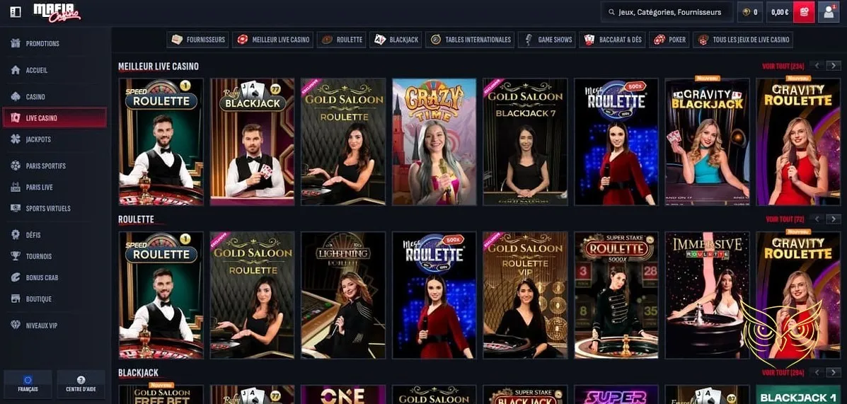 Page des promotions et offres Mafia Casino