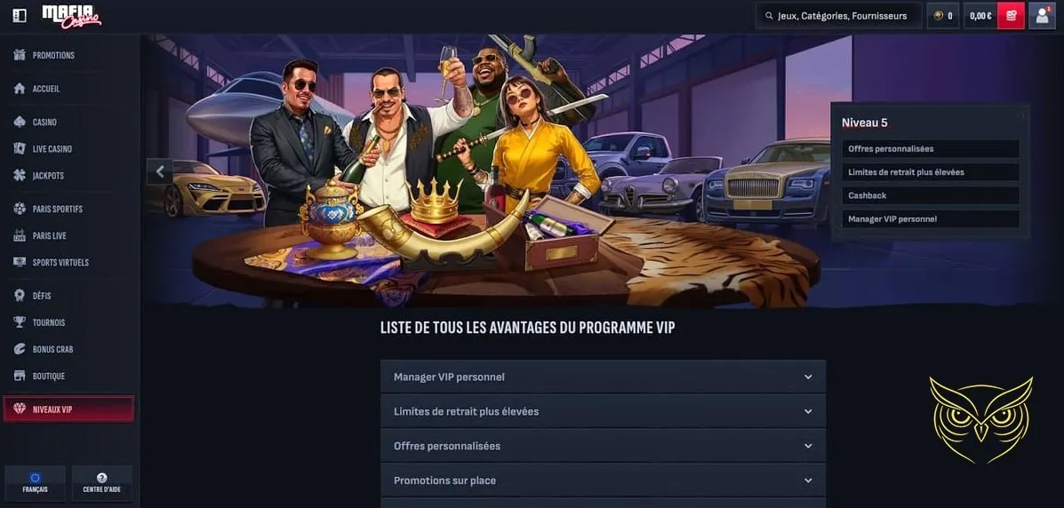 Liste des tournois de casino Mafia Casino