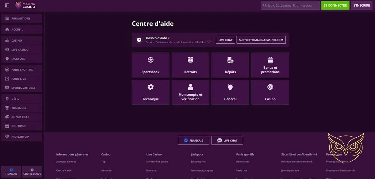 Présentation du bonus de bienvenue Malina Casino