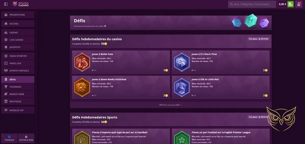 Détails du bonus premier dépôt Malina Casino