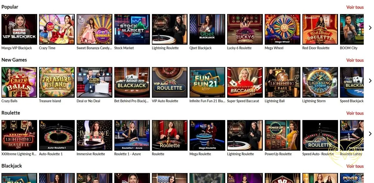 Page du centre d'aide du Manga Casino