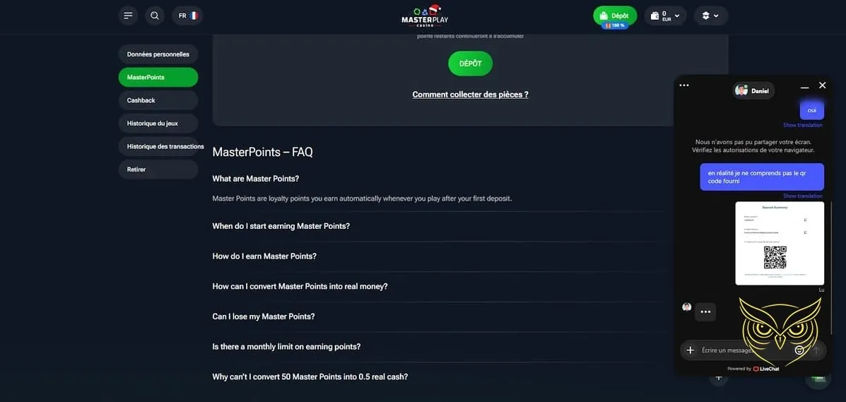 Bouton d'inscription au casino MasterPlay