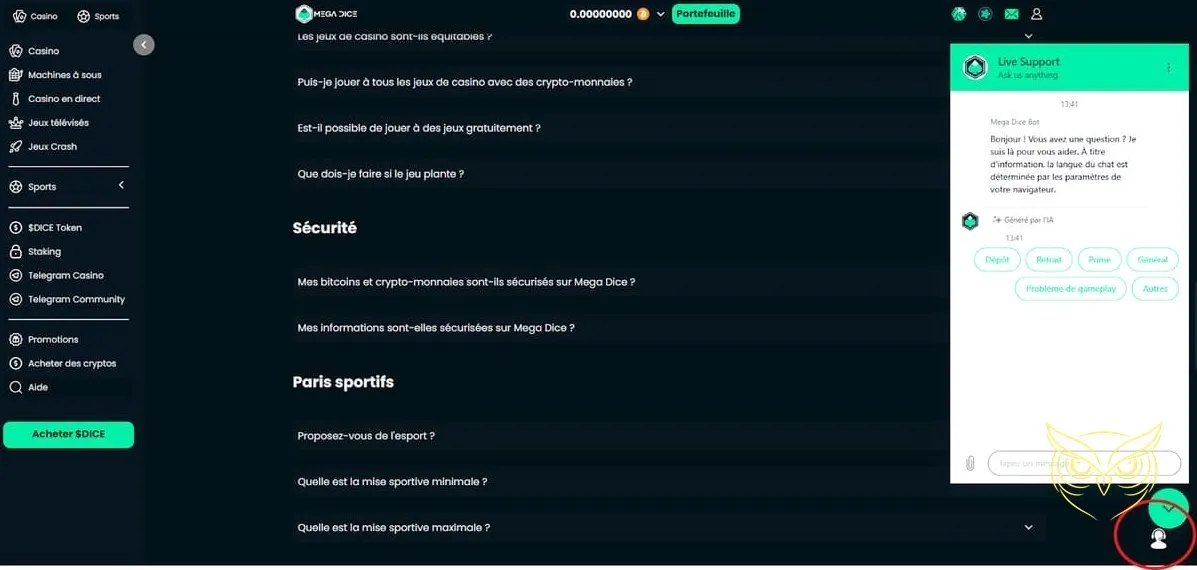 Icône canal Telegram de Mega Dice Casino