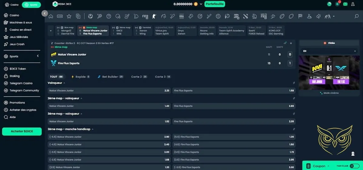 Animation lancés de dés Mega Dice Casino