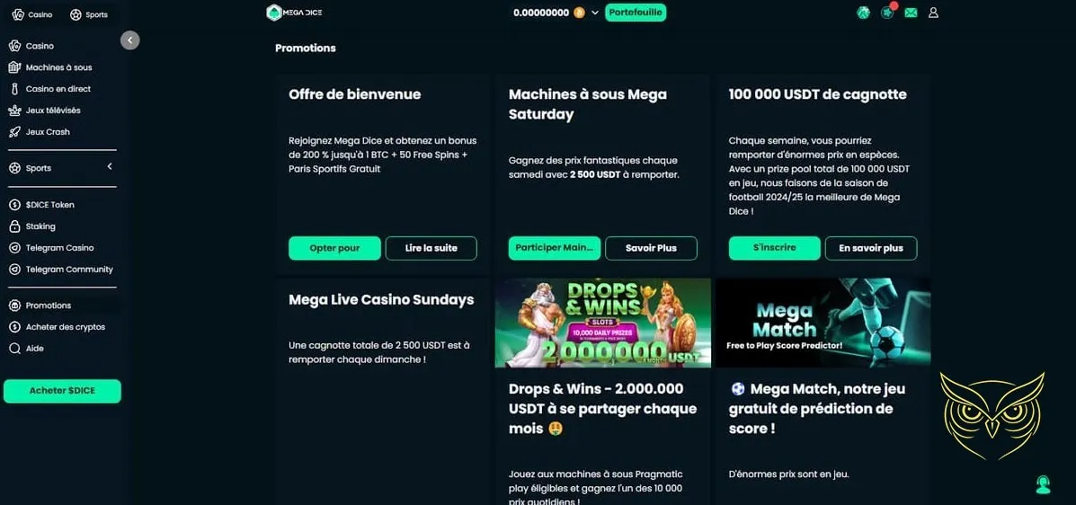 Formulaire d'inscription du casino Mega Dice