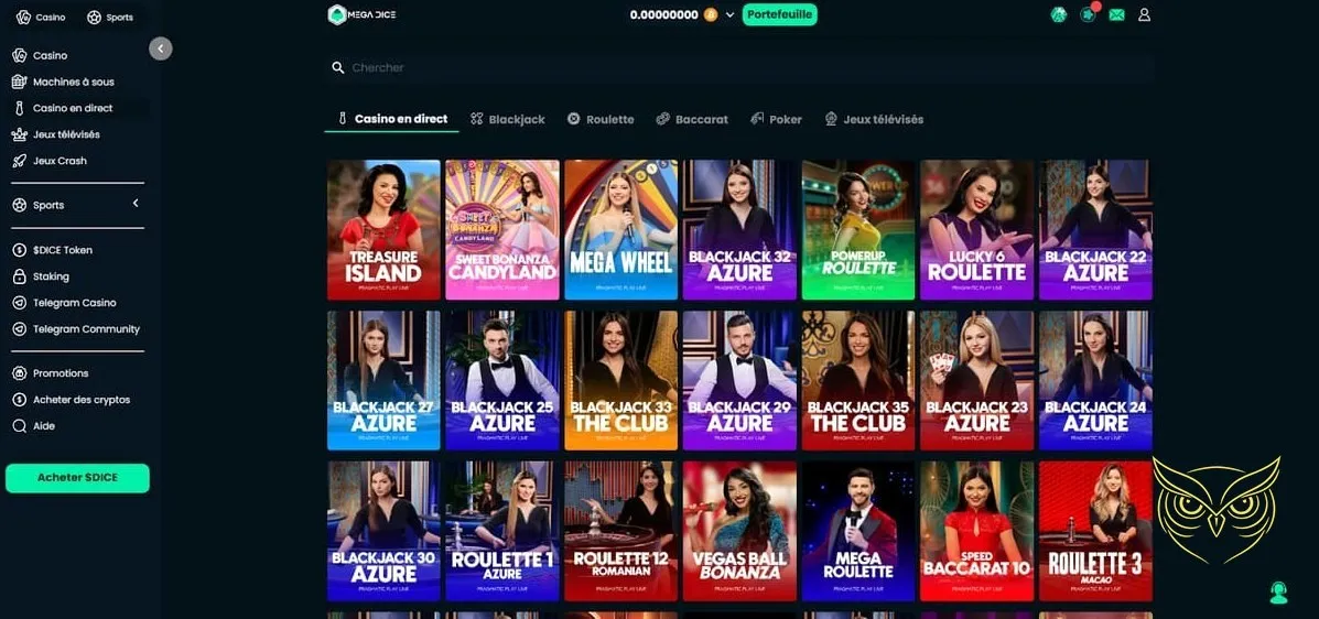 Section casino en direct Mega Dice Casino