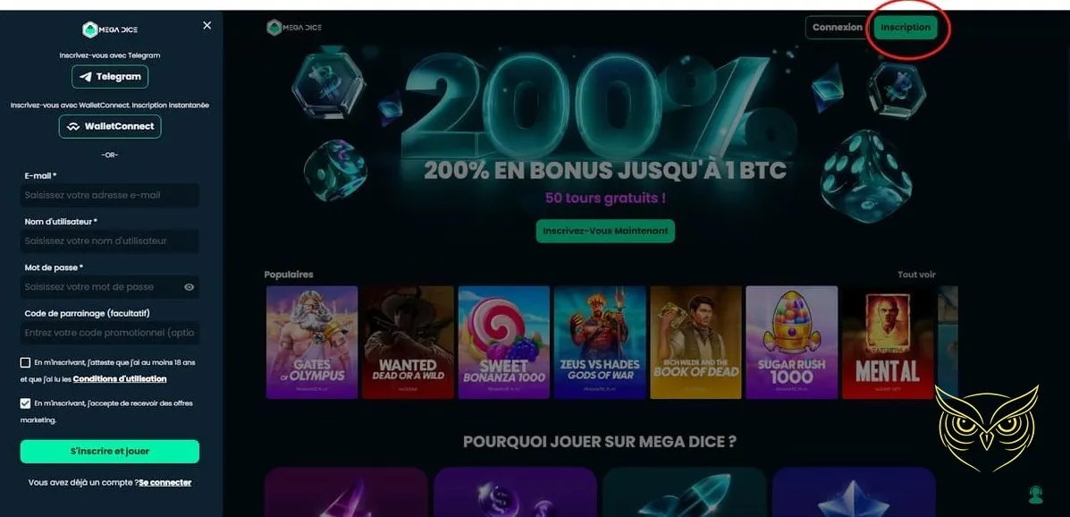 Section paris sportifs Mega Dice Casino