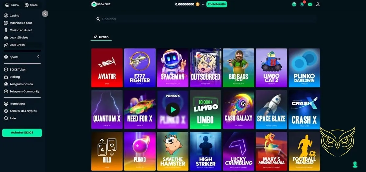 Icône retransmissions parties Mega Dice Casino