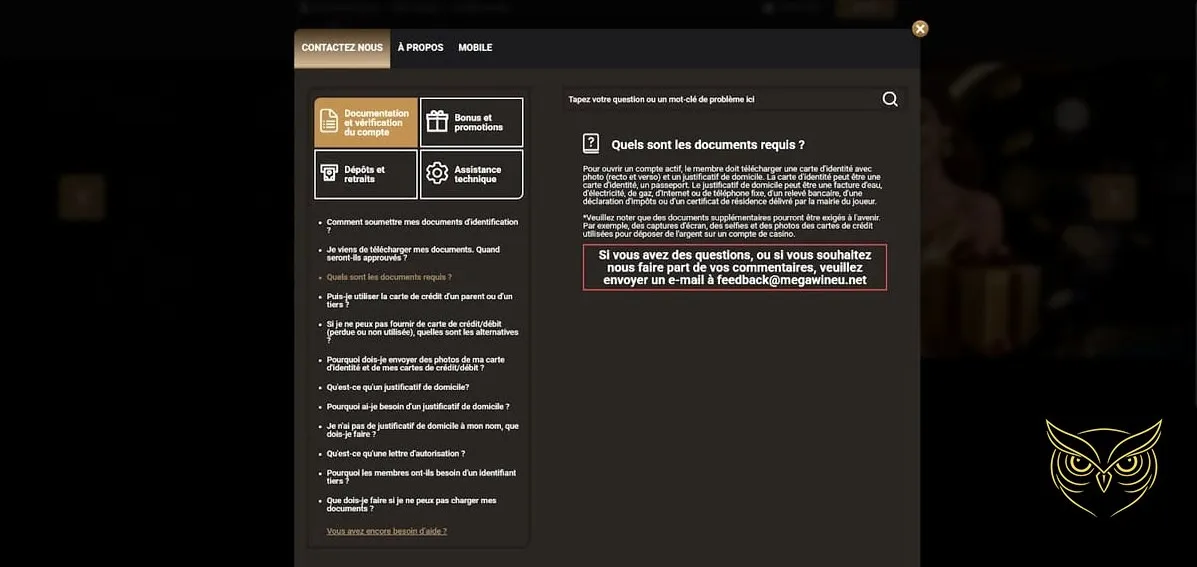 Icône du service client Mega Win Casino