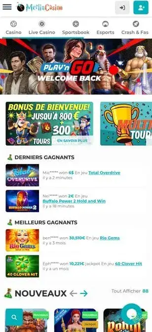 Capture d'écran de l'application Merlin Casino