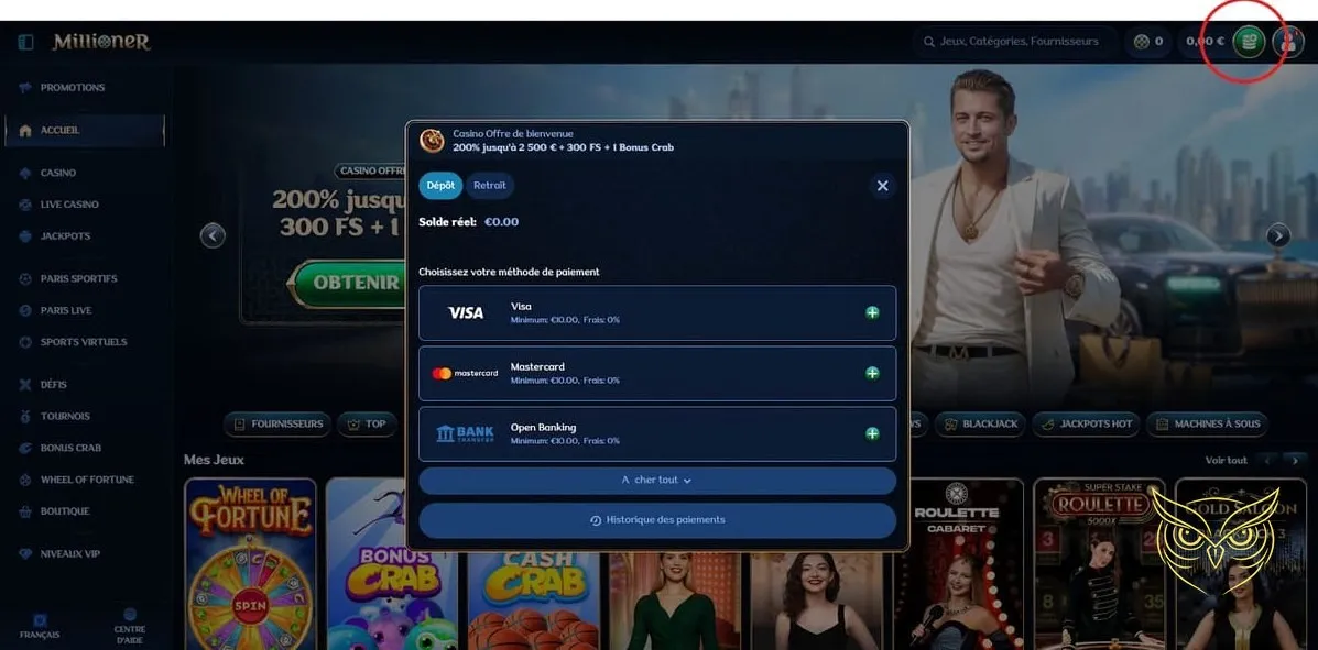 Icône des paris sportifs en direct Millioner Casino