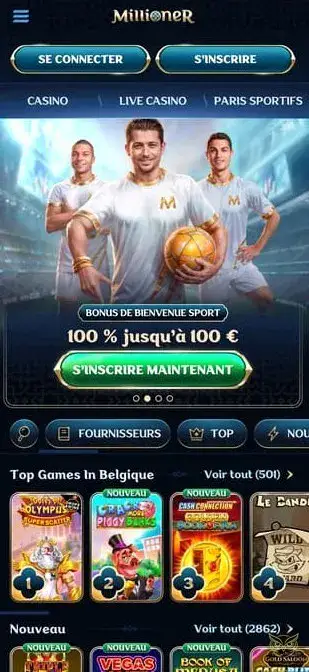 Capture d'écran de l'application Millioner Casino