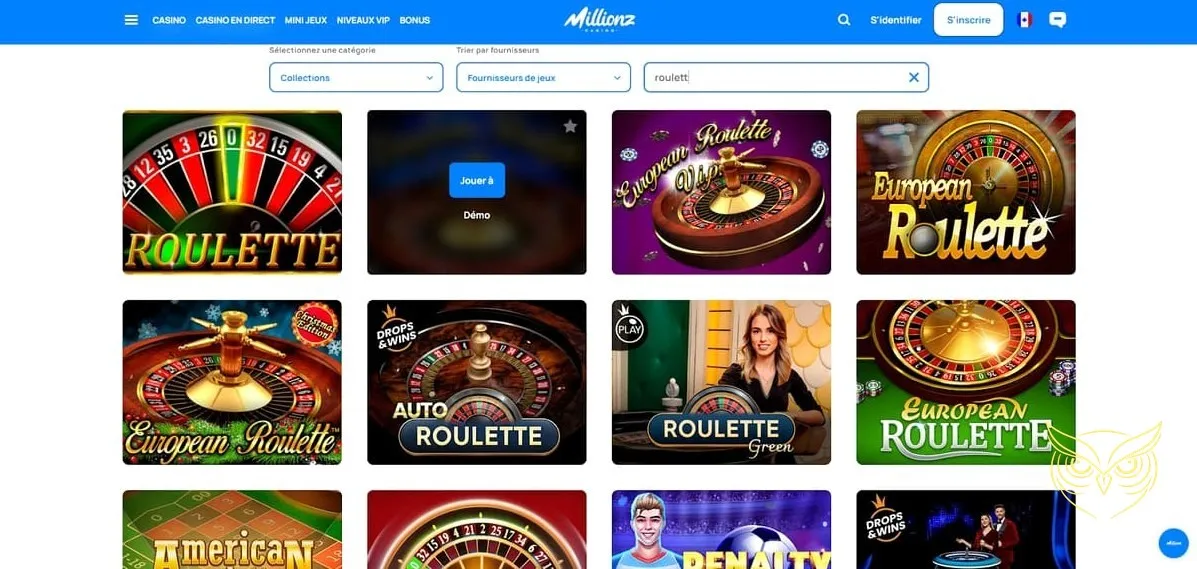 Page d'information du Club VIP Millionz Casino
