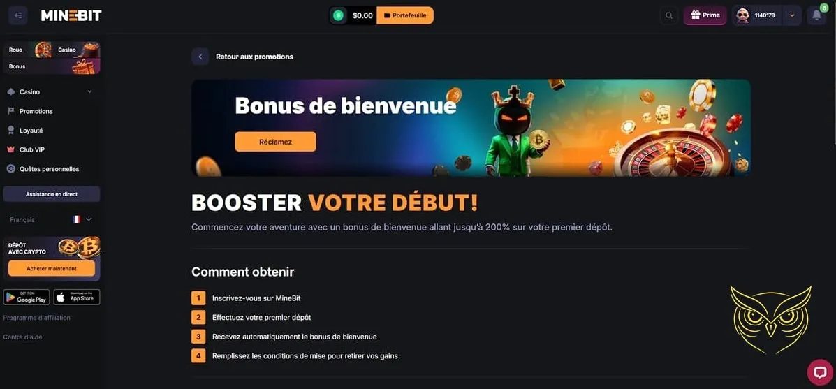 Capture d'écran des machines à sous Minebit Casino