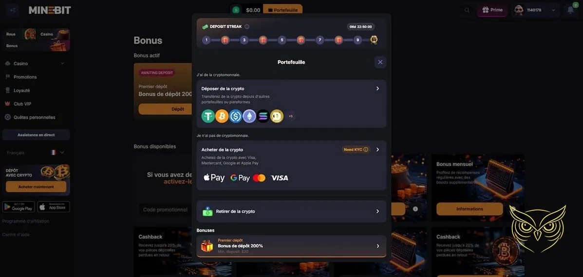 Capture d'écran des jeux de table Minebit Casino