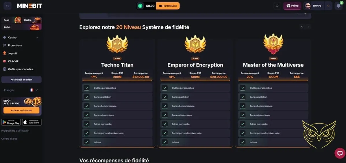 Capture d'écran des mini jeux Minebit Casino