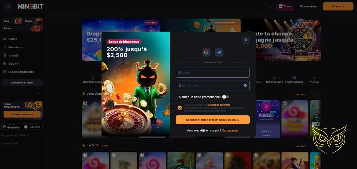 Capture d'écran du casino live Minebit