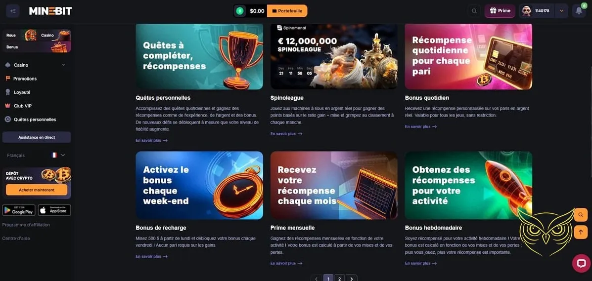 Illustration de la roue de la fortune Minebit Casino