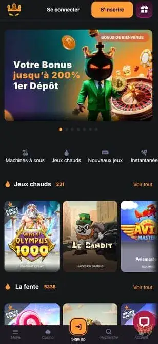 Capture d'écran de l'application mobile Minebit Casino