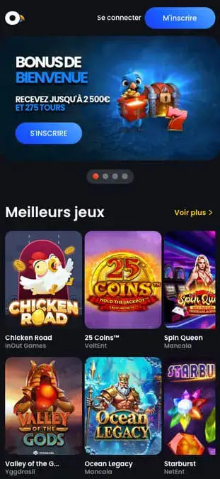 Capture d'écran de l'application mobile MonacoJack Casino