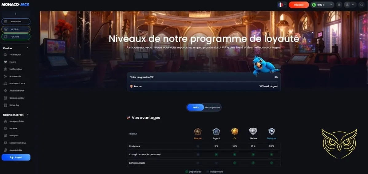 Capture d'écran des jeux de chance MonacoJack Casino