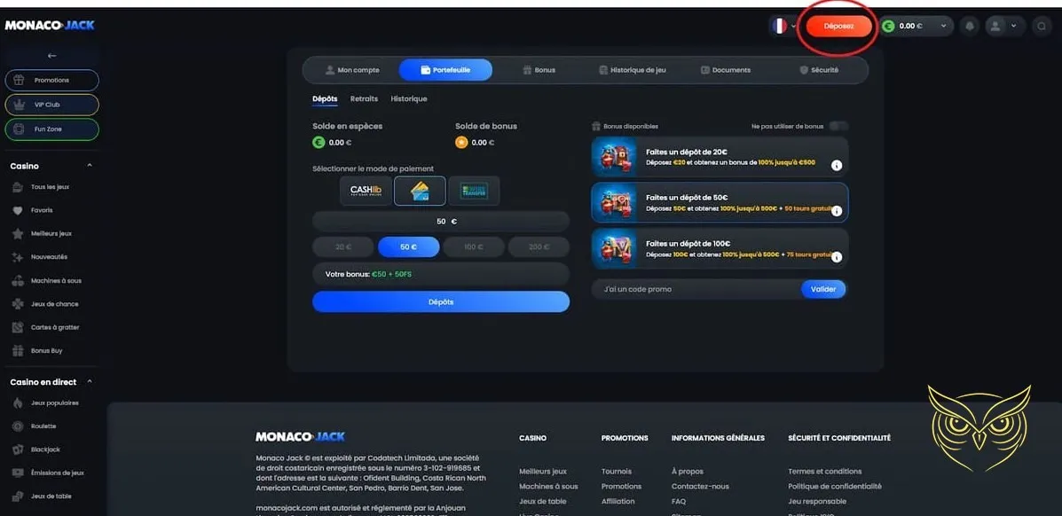 Capture d'écran des jeux à gratter MonacoJack Casino