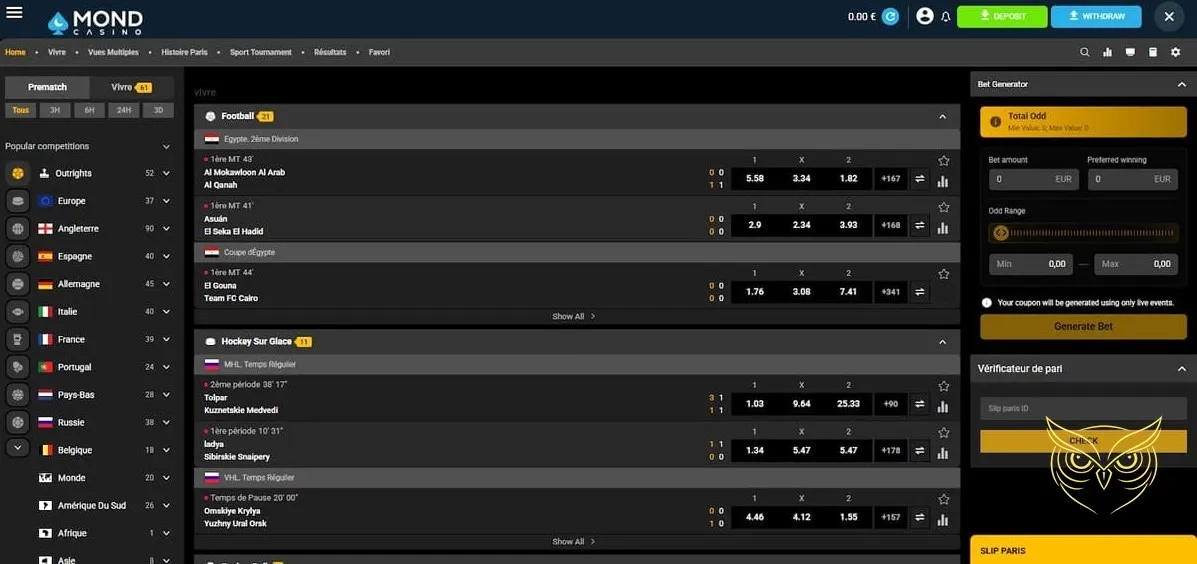 Méthodes de dépôt des fonds Mond Casino