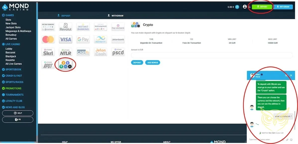 Icône de la section FAQ Mond Casino