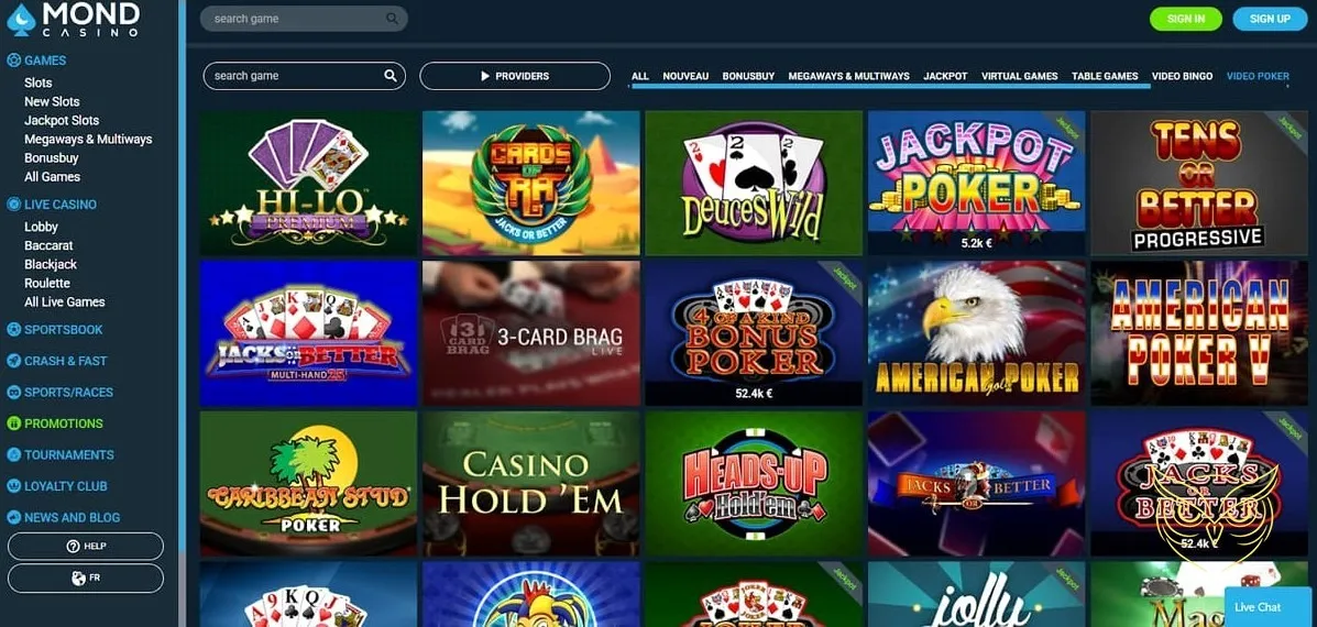 Procédure d'inscription au casino Mond Casino