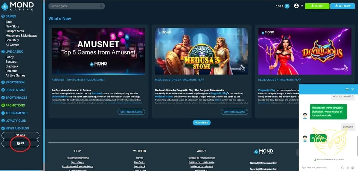 Variété de mini-jeux disponibles sur Mond Casino