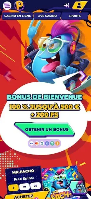 Aperçu de l'application mobile MrPacho Casino