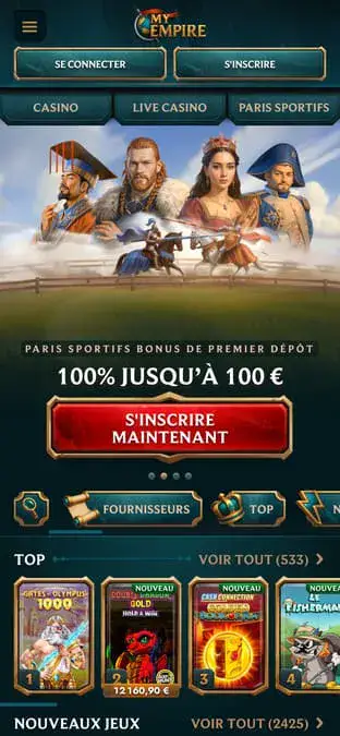 Capture d'écran de l'application mobile My Empire Casino