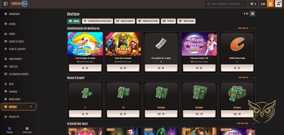 Collection de jeux en ligne Neon54 Casino