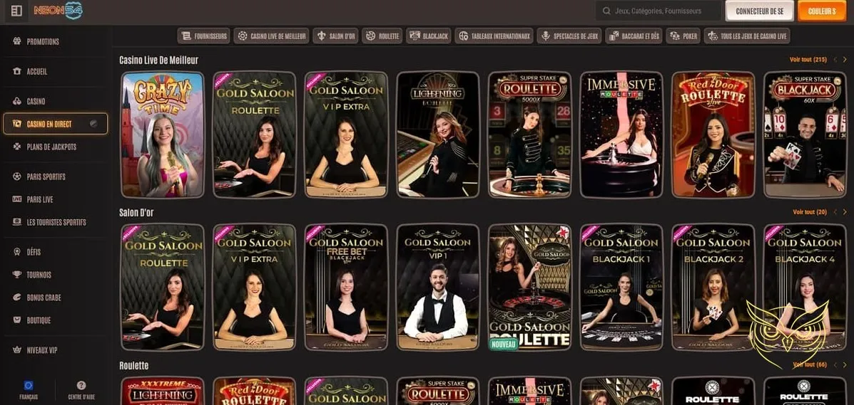 Expérience du casino en direct Neon54 Casino