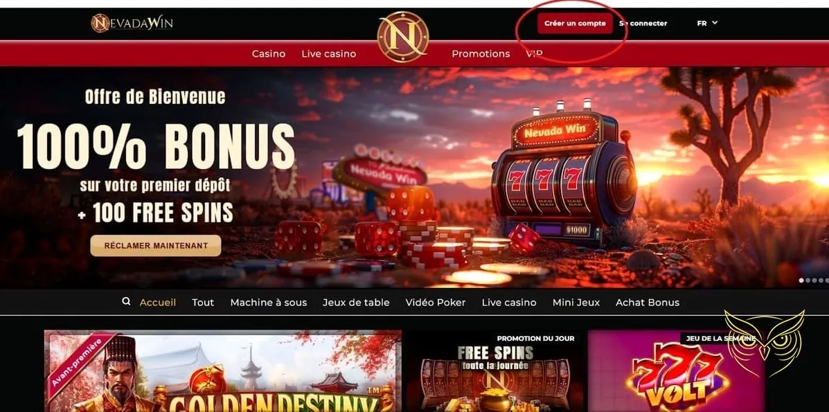 Interface de sélection des bonus Nevada Win