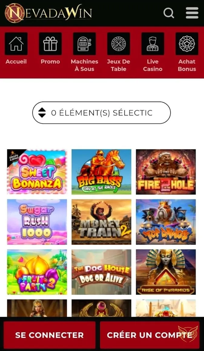 Aperçu de la version mobile Nevada Win Casino