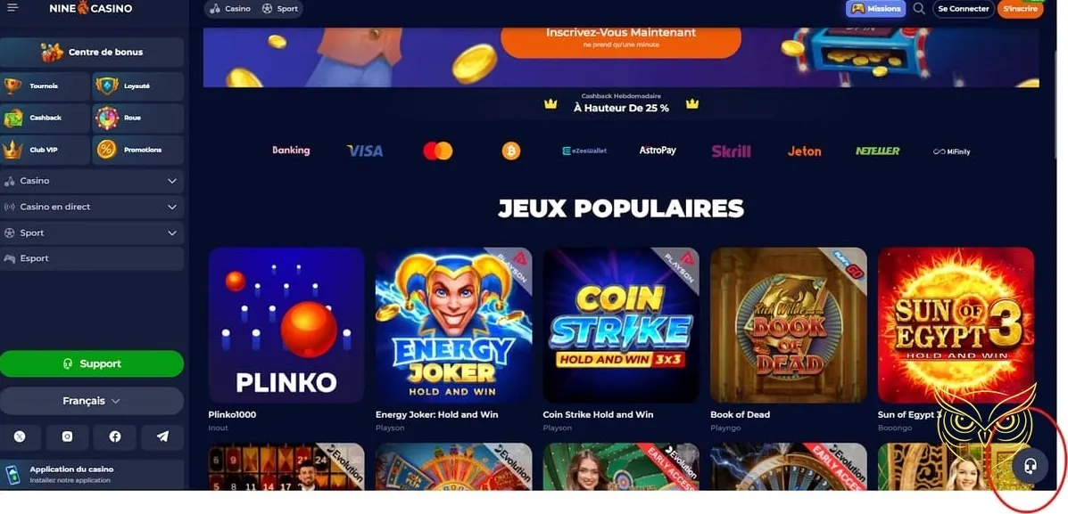 Sélection de jeux de casino live Nine