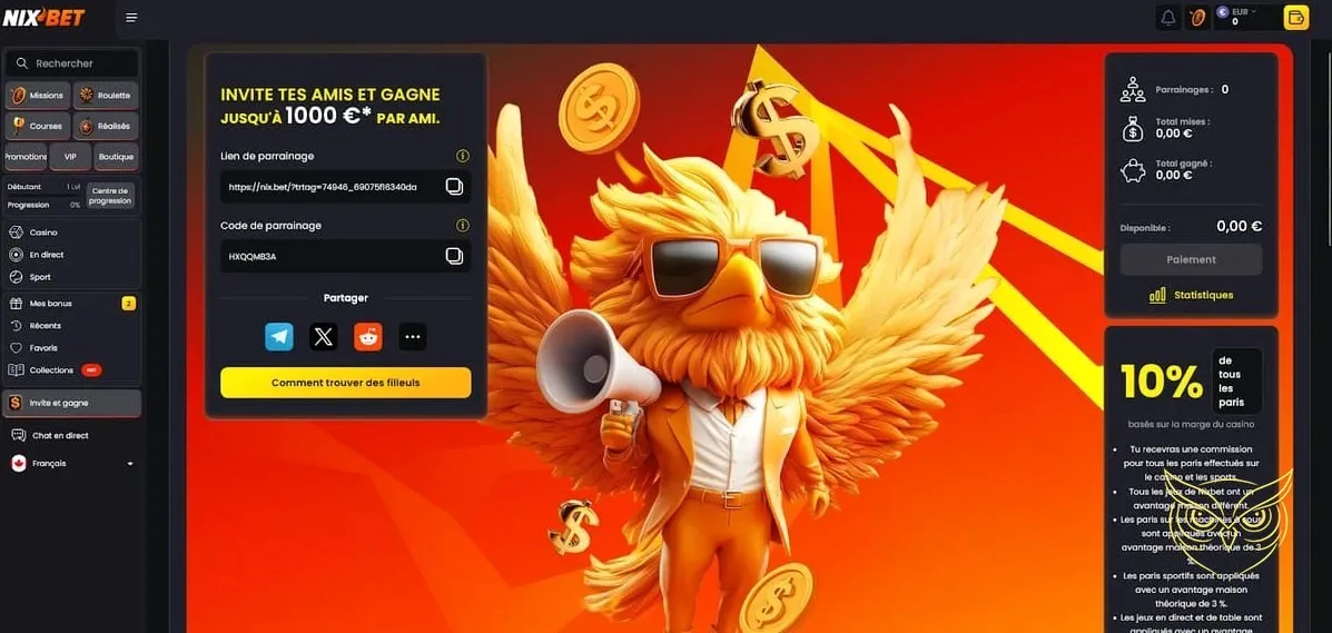 Détails du programme de parrainage Nixbet Casino