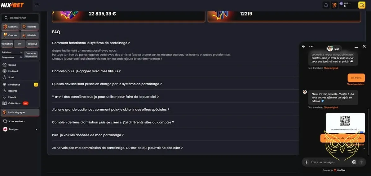 Processus d'inscription sur Nixbet Casino
