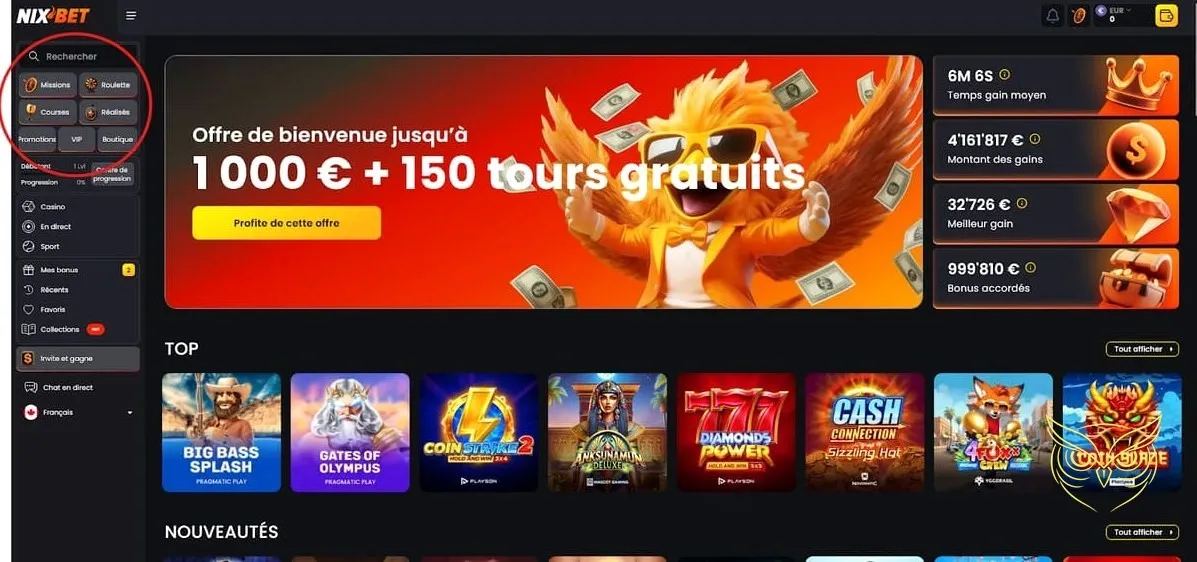 Image du pack de bienvenue Nixbet Casino.