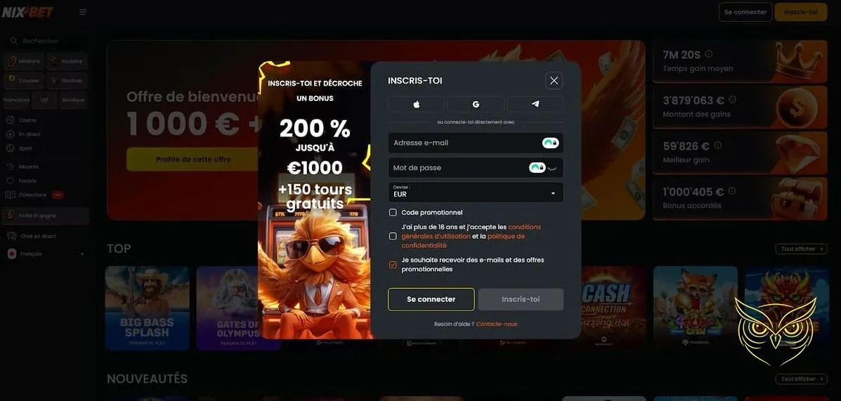Offre de bienvenue sport Nixbet Casino.