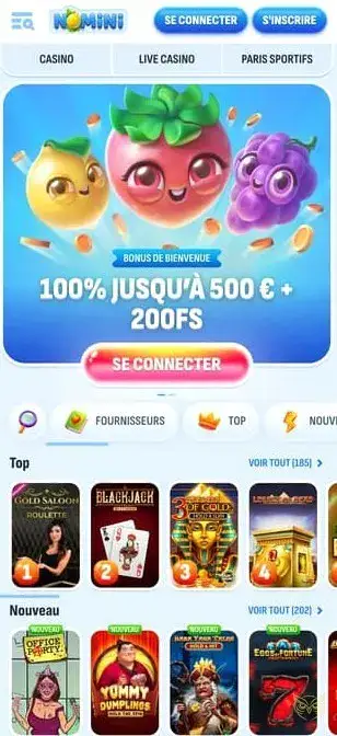 Capture d'écran de l'application Nomini Casino