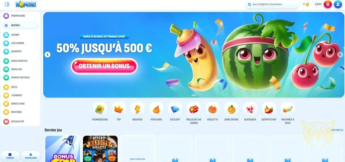 Liste des tournois disponibles Nomini Casino